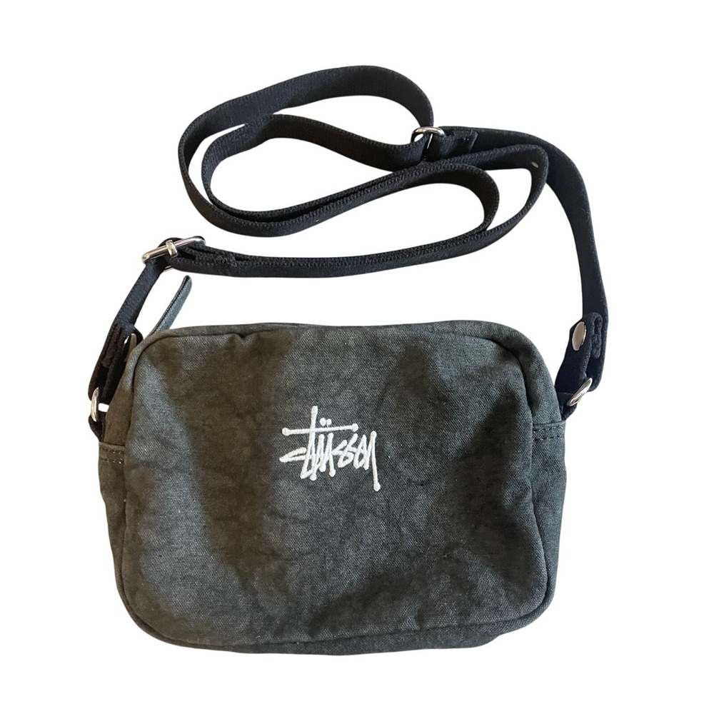 Stussy Canvas Side Pouch Acid Washed Black Crossbody Needle Punch